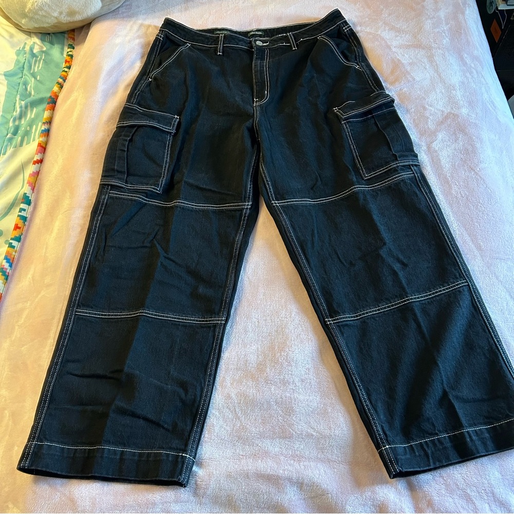 Wild Fable super high rise baggy jean black wide leg cargo jeans size 18 - Picture 2 of 10